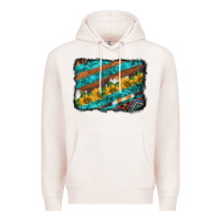 Pale Pink western aztec sunflowers turquoise cowhide background Premium Hoodie - BarkalooDesign