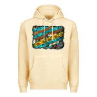 Pina Colada western aztec sunflowers turquoise cowhide background Premium Hoodie - BarkalooDesign