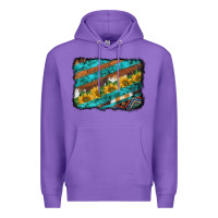 Purple western aztec sunflowers turquoise cowhide background Premium Hoodie - BarkalooDesign