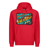 Red western aztec sunflowers turquoise cowhide background Premium Hoodie - BarkalooDesign