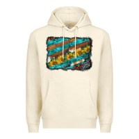 Sandshell western aztec sunflowers turquoise cowhide background Premium Hoodie - BarkalooDesign