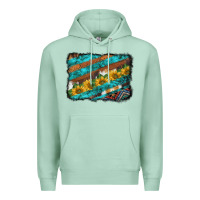 Seafoam western aztec sunflowers turquoise cowhide background Premium Hoodie - BarkalooDesign