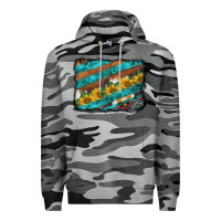 Slate Camo western aztec sunflowers turquoise cowhide background Premium Hoodie - BarkalooDesign
