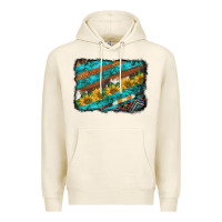 Tofu western aztec sunflowers turquoise cowhide background Premium Hoodie - BarkalooDesign