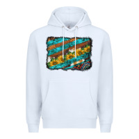 White western aztec sunflowers turquoise cowhide background Premium Hoodie - BarkalooDesign