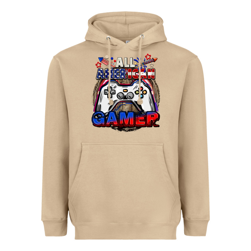 All American Gamer 4th Of July Heavyweight Hoodie by CowGirlArtShop | Teevron