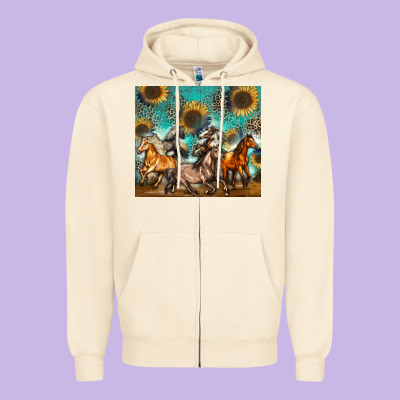 Western Horses Zipper Hoodie Designed By Zillion Design Studio