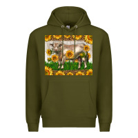 Army Green Western Charolais Bull With Sunflowers Premium Hoodie - LillyAllenDesigns