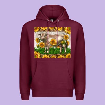 Western Charolais Bull With Sunflowers Premium Hoodie Designed By Lillyallendesigns