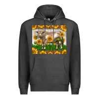 Charcoal Heather Western Charolais Bull With Sunflowers Premium Hoodie - LillyAllenDesigns
