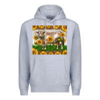 Heather Grey Western Charolais Bull With Sunflowers Premium Hoodie - LillyAllenDesigns