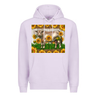 Lilac Western Charolais Bull With Sunflowers Premium Hoodie - LillyAllenDesigns