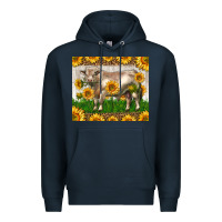 Navy Western Charolais Bull With Sunflowers Premium Hoodie - LillyAllenDesigns