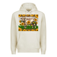 Oatmeal Heather Western Charolais Bull With Sunflowers Premium Hoodie - LillyAllenDesigns