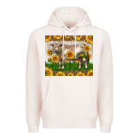 Pale Pink Western Charolais Bull With Sunflowers Premium Hoodie - LillyAllenDesigns