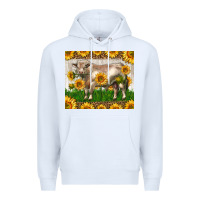 White Western Charolais Bull With Sunflowers Premium Hoodie - LillyAllenDesigns