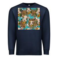 Navy charolais cow and sunflowers seamless pattern Premium Sweatshirt - HRA Design Shop