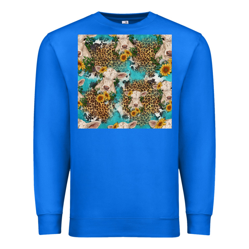 Charolais Cow And Sunflowers Seamless Pattern Premium Sweatshirt by HRA Design Shop | Teevron