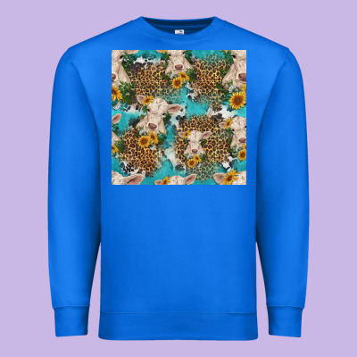 Charolais Cow And Sunflowers Seamless Pattern Premium Sweatshirt Designed By Hra Design Shop