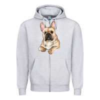 Heather Grey French bulldog sitting Zipper Hoodie - RanaPortraitStore