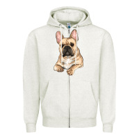 Oatmeal Heather French bulldog sitting Zipper Hoodie - RanaPortraitStore