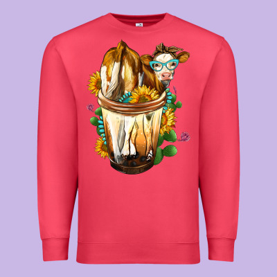 Simmental Cow Bobba Cup Premium Sweatshirt Designed By Fadigitalartstudio