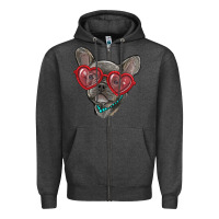 Charcoal Heather french bulldog with love glasses Zipper Hoodie - RanaPortraitStore