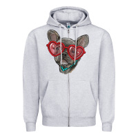 Heather Grey french bulldog with love glasses Zipper Hoodie - RanaPortraitStore
