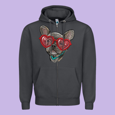 Zipper Hoodie french bulldog with love glasses