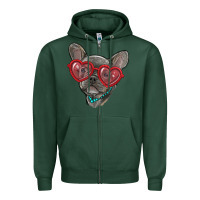 Sports Green french bulldog with love glasses Zipper Hoodie - RanaPortraitStore