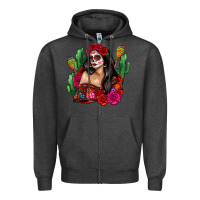 Charcoal Heather mexico girl Zipper Hoodie - Zillion Design Studio