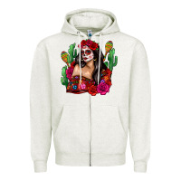 Oatmeal Heather mexico girl Zipper Hoodie - Zillion Design Studio