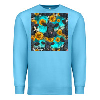 Ocean Blue black angus and sunflowers seamless pattern Premium Sweatshirt - HRA Design Shop