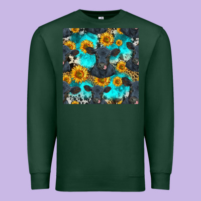 Black Angus And Sunflowers Seamless Pattern Premium Sweatshirt Designed By Hra Design Shop