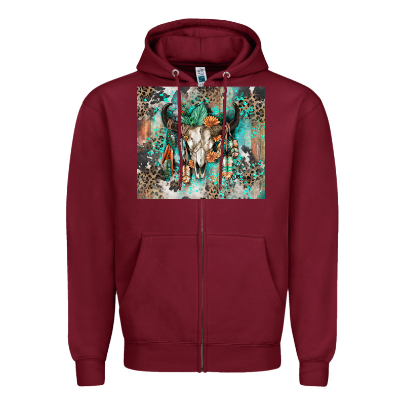 Cowhide Bull Skull Zipper Hoodie by Zillion Design Studio | Teevron