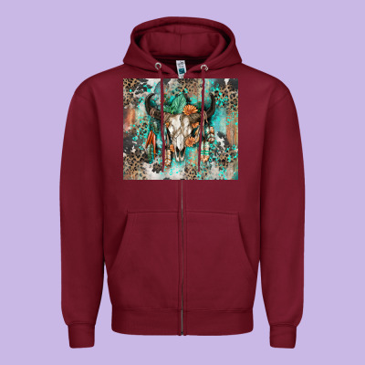 Cowhide Bull Skull Zipper Hoodie Designed By Zillion Design Studio