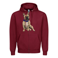 Burgundy French bulldog with royal blue Zipper Hoodie - RanaPortraitStore