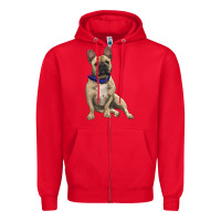 Red French bulldog with royal blue Zipper Hoodie - RanaPortraitStore