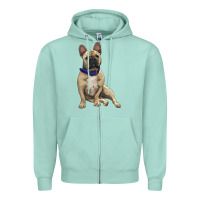 Seafoam French bulldog with royal blue Zipper Hoodie - RanaPortraitStore