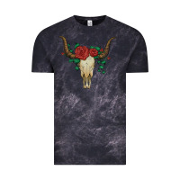 Cloud Black bull skull with roses Vintage Tee - Artiststas