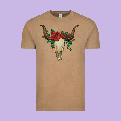 Bull Skull With Roses Vintage Tee Designed By Artiststas