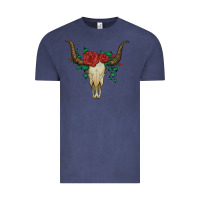Vintage Denim bull skull with roses Vintage Tee - Artiststas