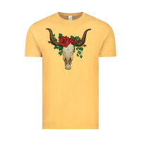Vintage Mustard bull skull with roses Vintage Tee - Artiststas