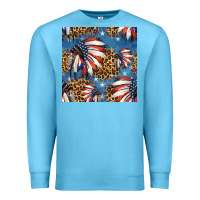 Ocean Blue 4th of july indian headdress seamless pattern Premium Sweatshirt - HRA Design Shop