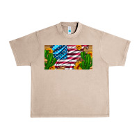 French Oak usa flag and cactus and sunflowers with leopard and wood license  plat Urban Heavy Tee - Artiststas