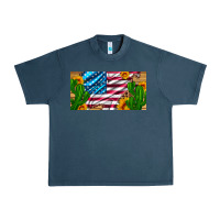 Midnight Navy usa flag and cactus and sunflowers with leopard and wood license  plat Urban Heavy Tee - Artiststas