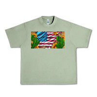 Oil Green usa flag and cactus and sunflowers with leopard and wood license  plat Urban Heavy Tee - Artiststas