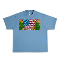 Pebble Blue usa flag and cactus and sunflowers with leopard and wood license  plat Urban Heavy Tee - Artiststas