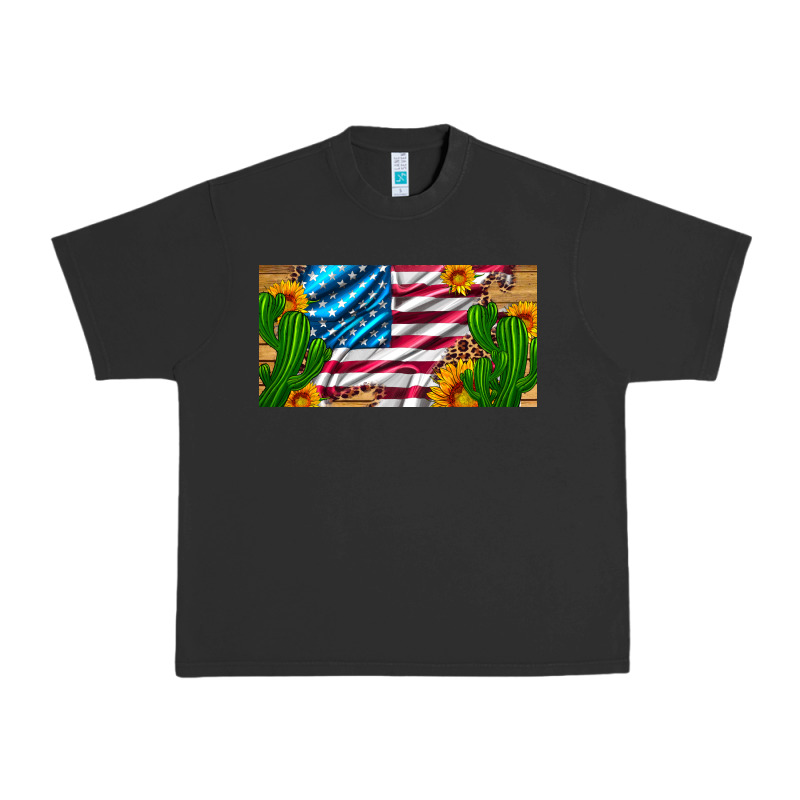 Usa Flag And Cactus And Sunflowers With Leopard And Wood License  Plat Urban Heavy Tee by Artiststas | Teevron