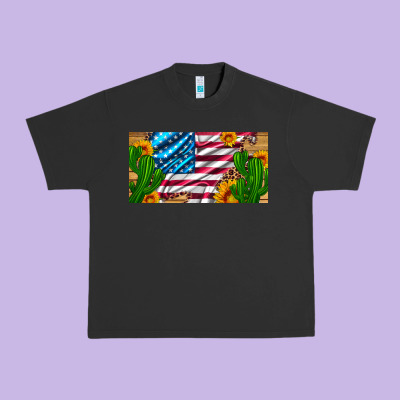Usa Flag And Cactus And Sunflowers With Leopard And Wood License  Plat Urban Heavy Tee Designed By Artiststas